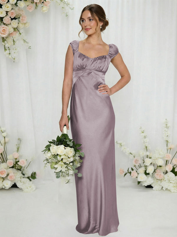 Satin Simple Spaghetti Straps Long Bridesmaid Dresses