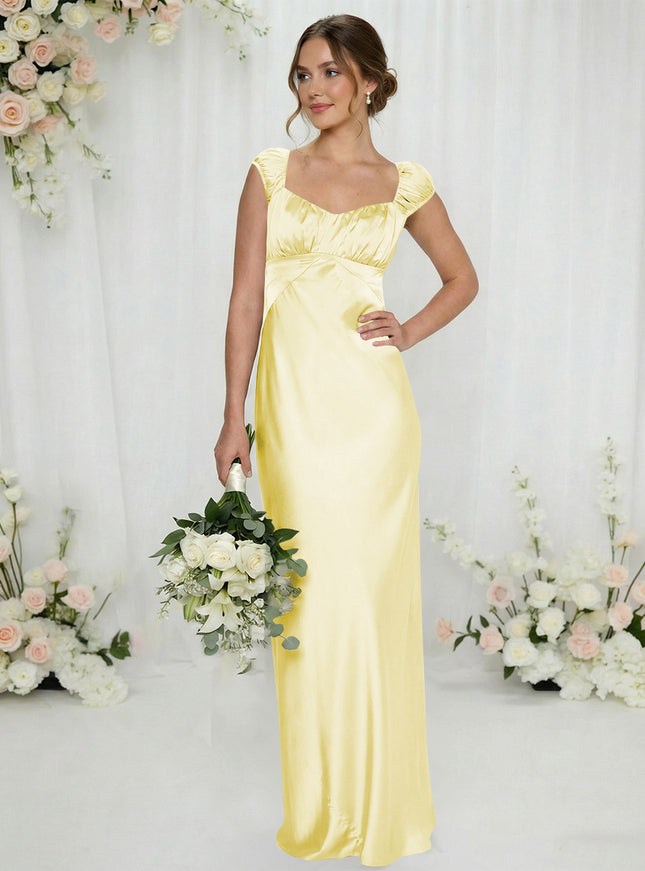 Satin Simple Spaghetti Straps Long Bridesmaid Dresses