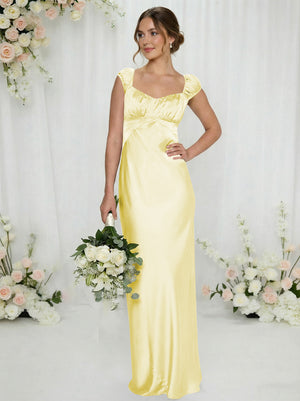 Satin Simple Spaghetti Straps Long Bridesmaid Dresses