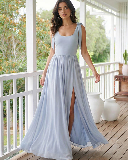 Chiffon A Line Square Neck Long Bridesmaid Dresses