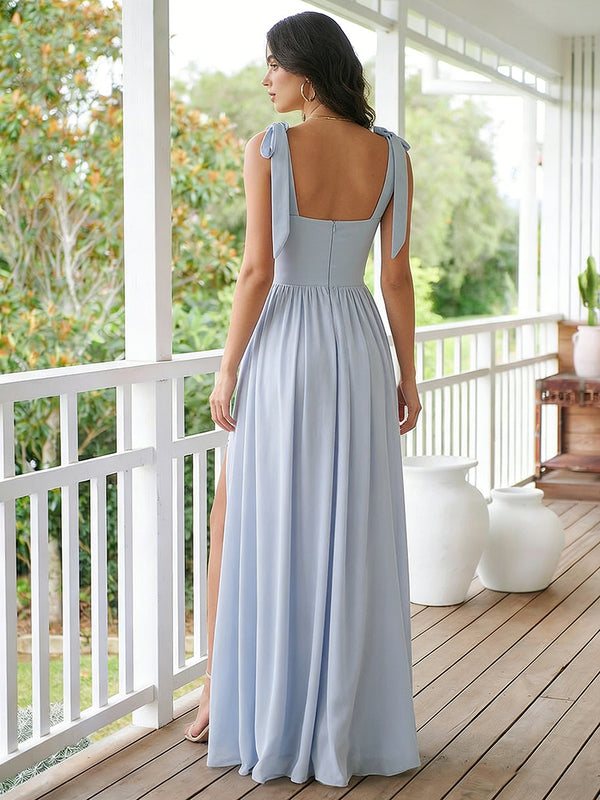 Chiffon A Line Square Neck Long Bridesmaid Dresses
