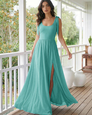Chiffon A Line Square Neck Long Bridesmaid Dresses