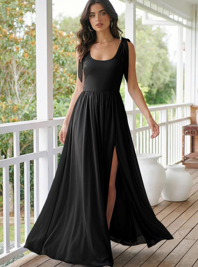 Chiffon A Line Square Neck Long Bridesmaid Dresses