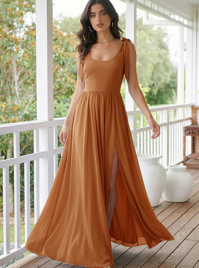 Chiffon A Line Square Neck Long Bridesmaid Dresses