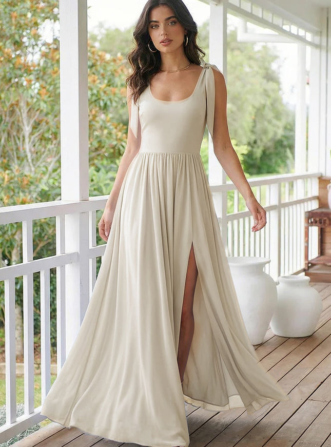Chiffon A Line Square Neck Long Bridesmaid Dresses