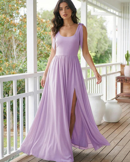 Chiffon A Line Square Neck Long Bridesmaid Dresses
