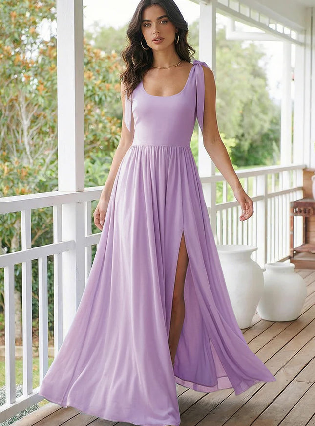 Chiffon A Line Square Neck Long Bridesmaid Dresses