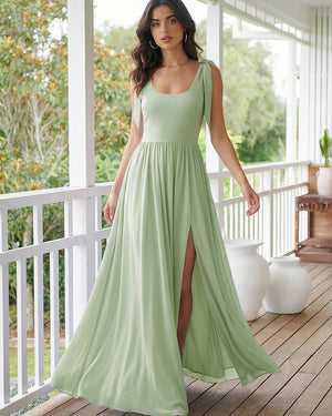 Chiffon A Line Square Neck Long Bridesmaid Dresses