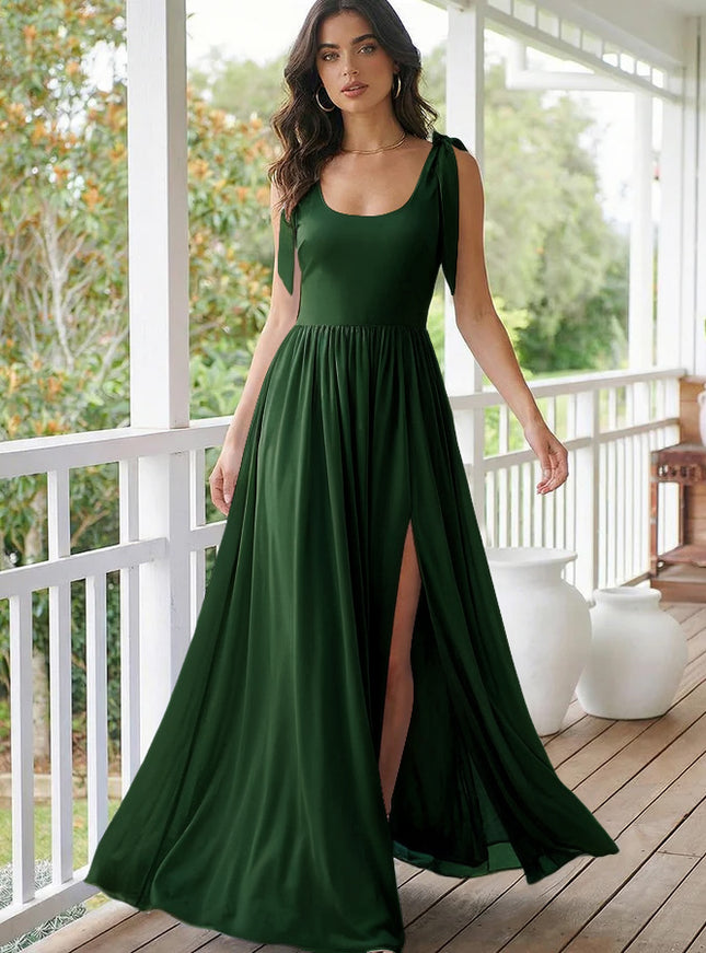 Chiffon A Line Square Neck Long Bridesmaid Dresses
