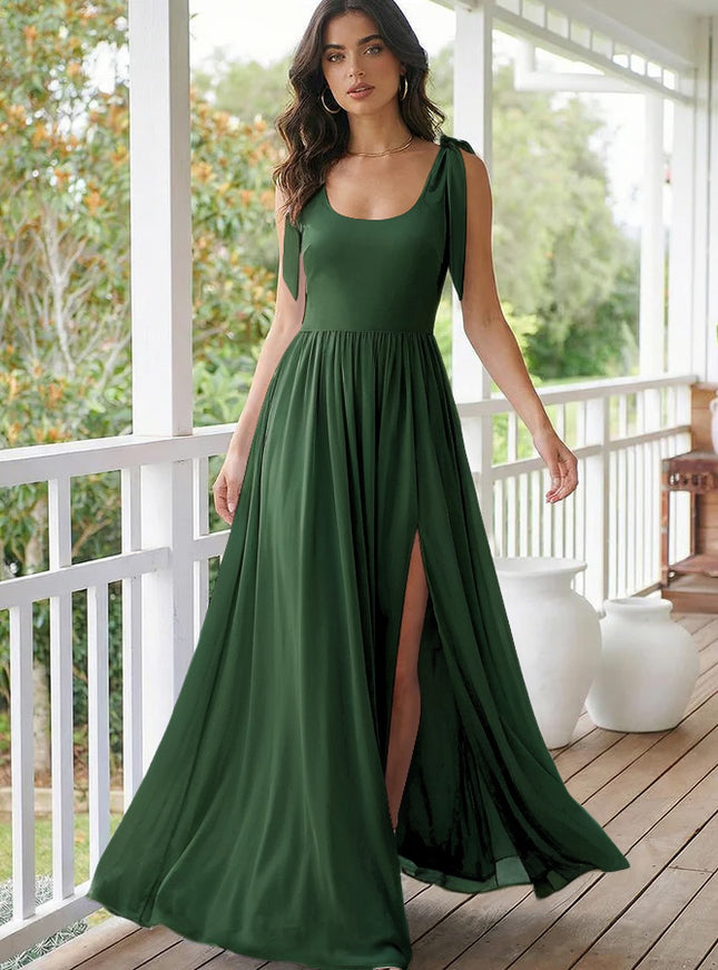 Chiffon A Line Square Neck Long Bridesmaid Dresses