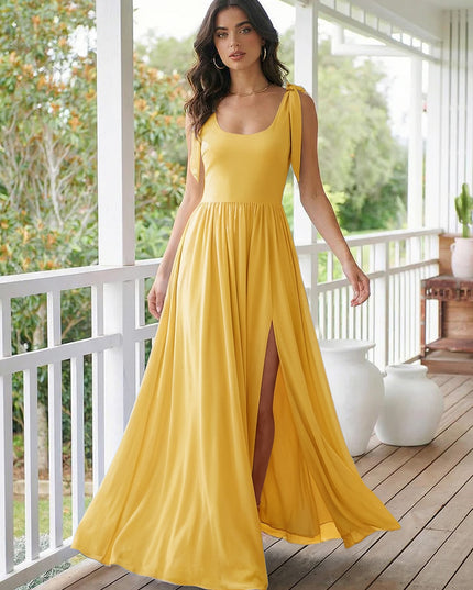 Chiffon A Line Square Neck Long Bridesmaid Dresses