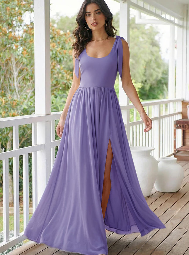Chiffon A Line Square Neck Long Bridesmaid Dresses