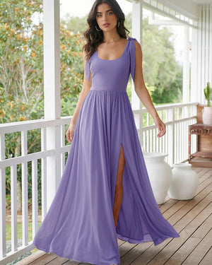 Chiffon A Line Square Neck Long Bridesmaid Dresses