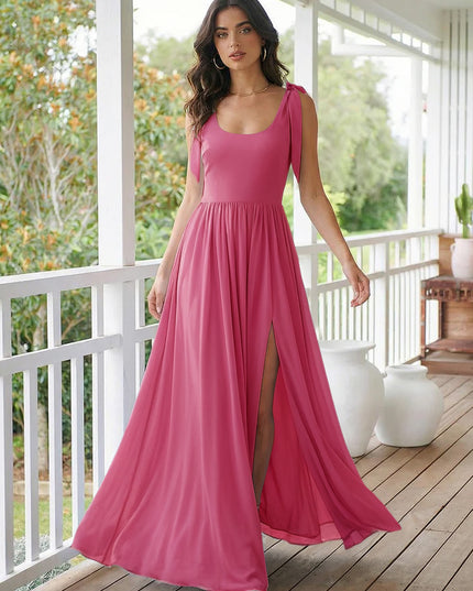 Chiffon A Line Square Neck Long Bridesmaid Dresses