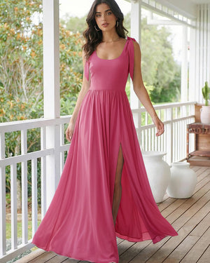 Chiffon A Line Square Neck Long Bridesmaid Dresses
