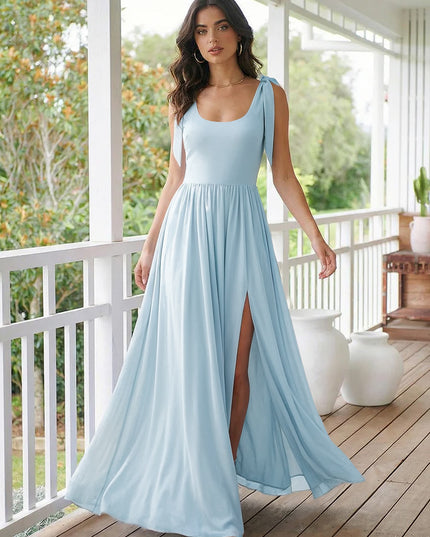 Chiffon A Line Square Neck Long Bridesmaid Dresses