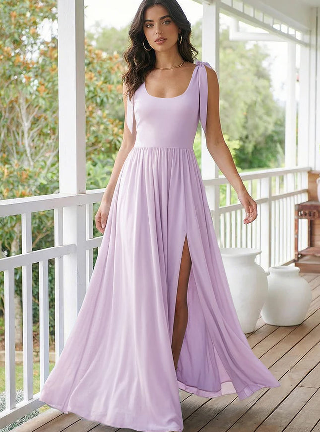 Chiffon A Line Square Neck Long Bridesmaid Dresses
