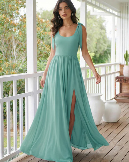 Chiffon A Line Square Neck Long Bridesmaid Dresses