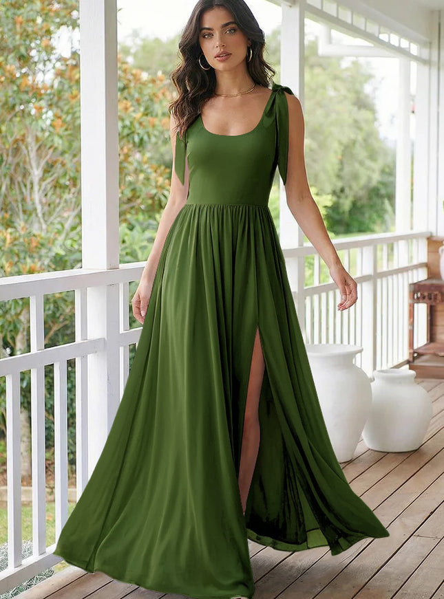 Chiffon A Line Square Neck Long Bridesmaid Dresses