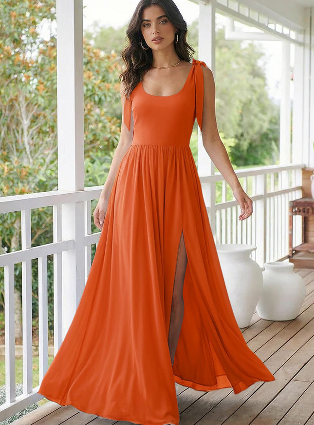 Chiffon A Line Square Neck Long Bridesmaid Dresses