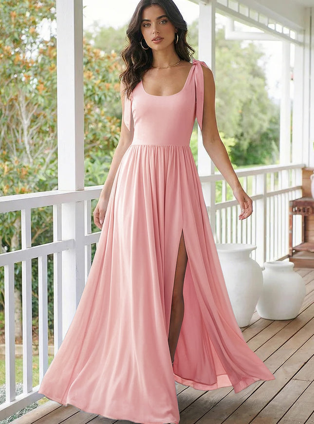 Chiffon A Line Square Neck Long Bridesmaid Dresses