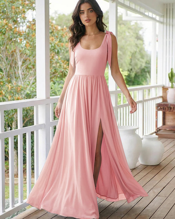 Chiffon A Line Square Neck Long Bridesmaid Dresses
