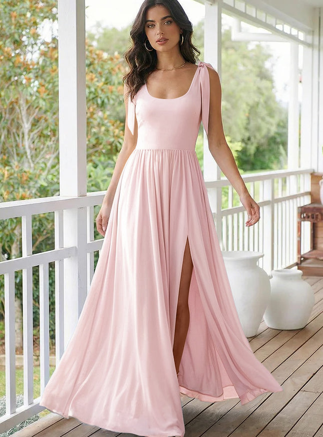 Chiffon A Line Square Neck Long Bridesmaid Dresses