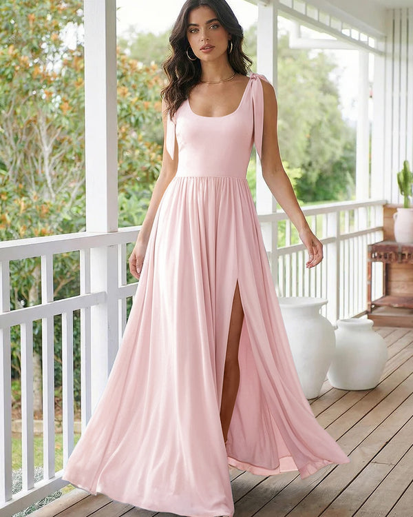 Chiffon A Line Square Neck Long Bridesmaid Dresses
