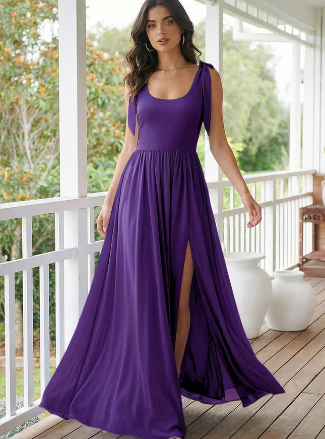 Chiffon A Line Square Neck Long Bridesmaid Dresses