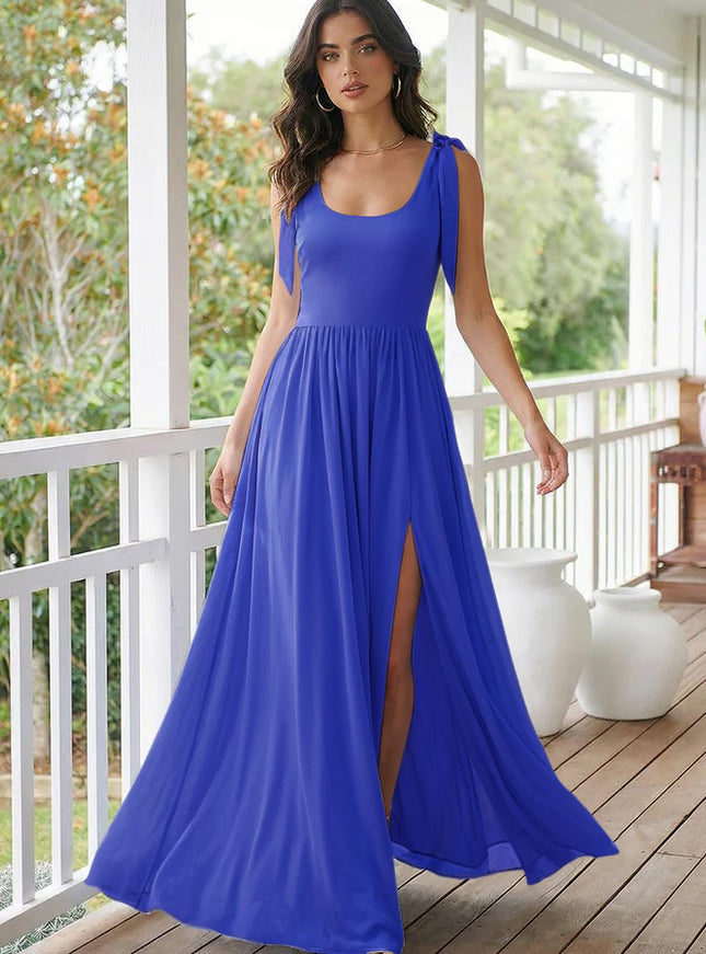 Chiffon A Line Square Neck Long Bridesmaid Dresses