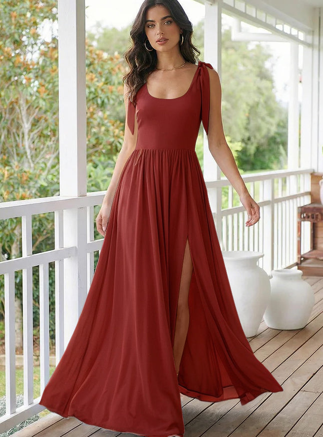 Chiffon A Line Square Neck Long Bridesmaid Dresses