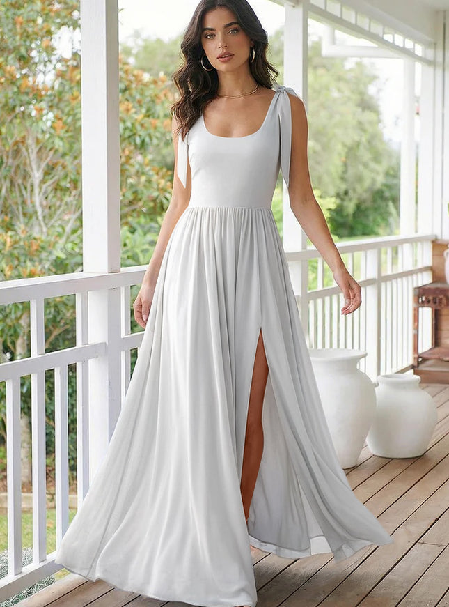 Chiffon A Line Square Neck Long Bridesmaid Dresses