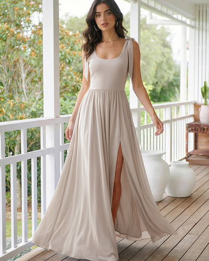 Chiffon A Line Square Neck Long Bridesmaid Dresses