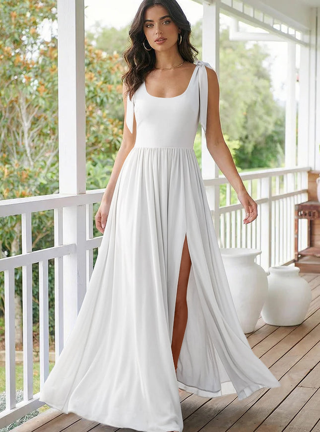 Chiffon A Line Square Neck Long Bridesmaid Dresses
