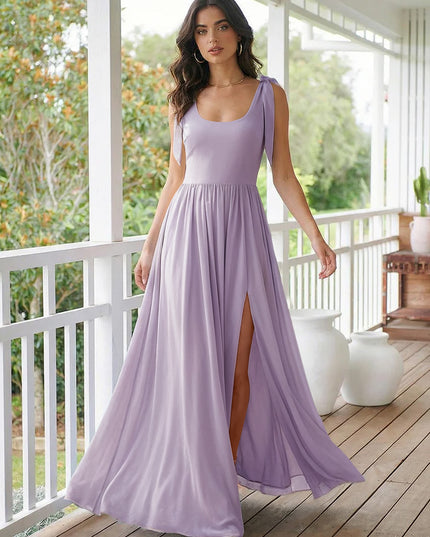Chiffon A Line Square Neck Long Bridesmaid Dresses