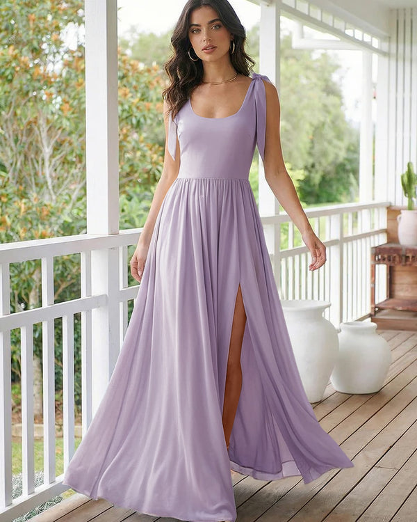 Chiffon A Line Square Neck Long Bridesmaid Dresses