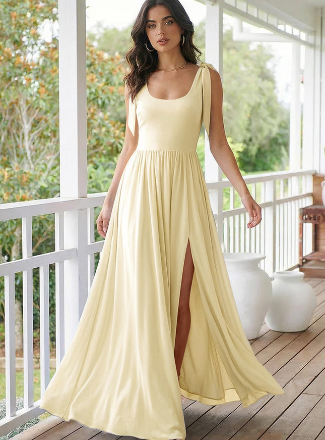 Chiffon A Line Square Neck Long Bridesmaid Dresses