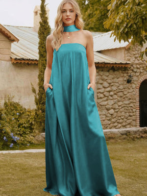 Satin Simple Strapless Long Bridesmaid Dresses