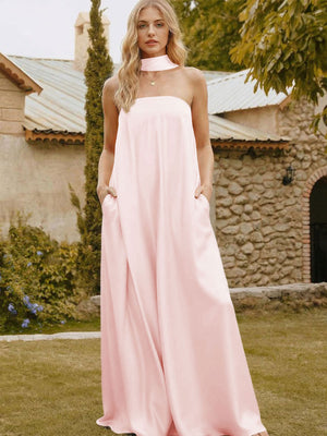 Satin Simple Strapless Long Bridesmaid Dresses