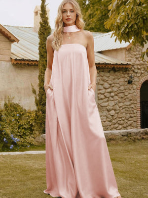 Satin Simple Strapless Long Bridesmaid Dresses