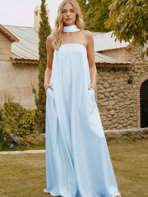 Satin Simple Strapless Long Bridesmaid Dresses