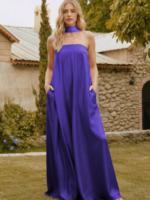 Satin Simple Strapless Long Bridesmaid Dresses