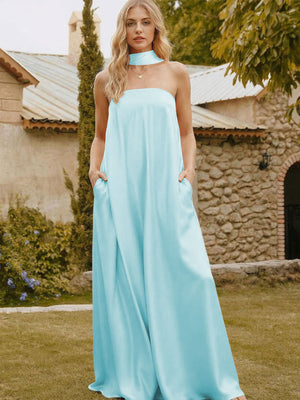 Satin Simple Strapless Long Bridesmaid Dresses