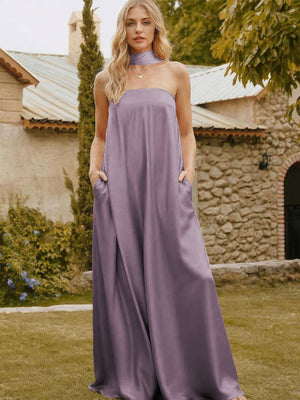 Satin Simple Strapless Long Bridesmaid Dresses