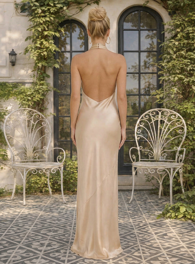 Satin Mermaid Halter Long Bridesmaid Dresses