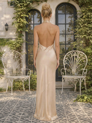 Satin Mermaid Halter Long Bridesmaid Dresses