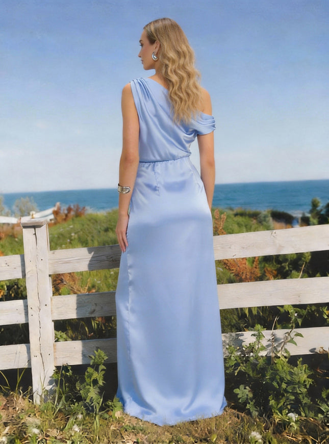 Satin Mermaid One Shoulder Long Wedding Guest Dresses