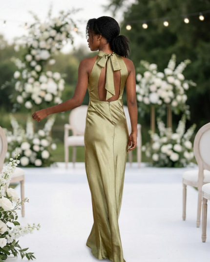 Satin Mermaid Halter Long Bridesmaid Dresses