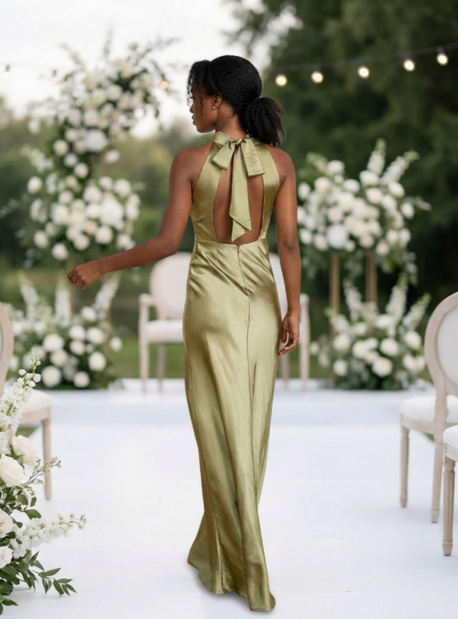 Satin Mermaid Halter Long Bridesmaid Dresses