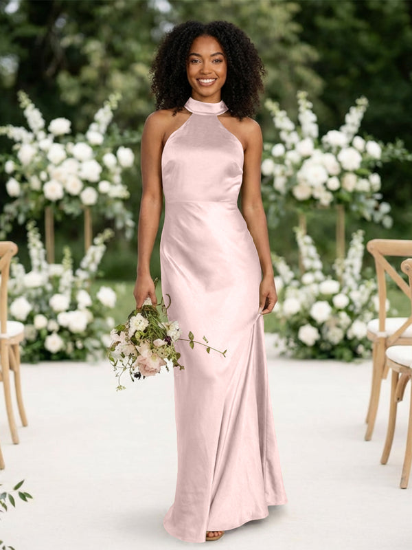 Satin Mermaid Halter Long Bridesmaid Dresses